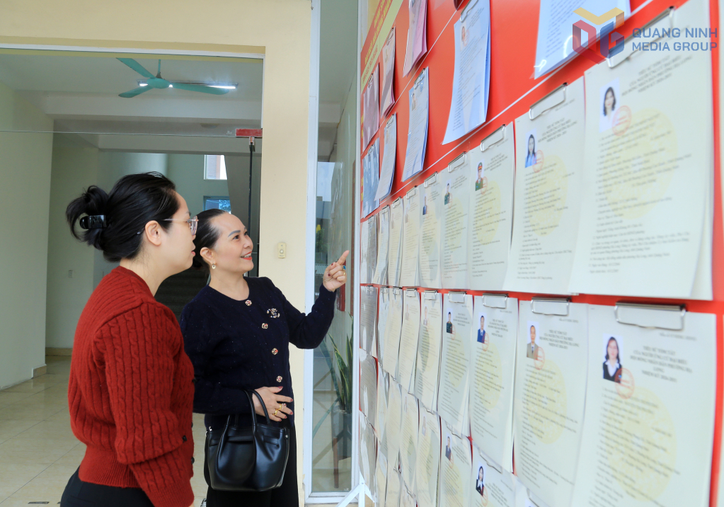 Cử tri phường Hạ Long tìm hiểu tiểu sử của các ứng cử viên.