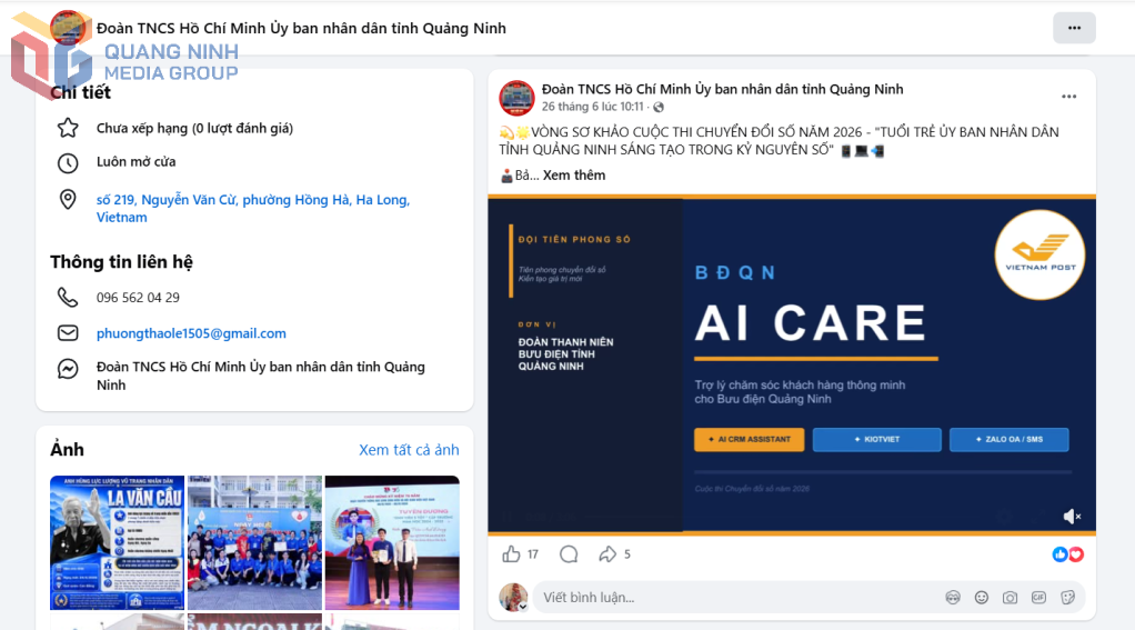 Dự án được đăng tải trên fanpage Đoàn TNCS Hồ Chí Minh Ủy ban nhân dân tỉnh Quảng Ninh.